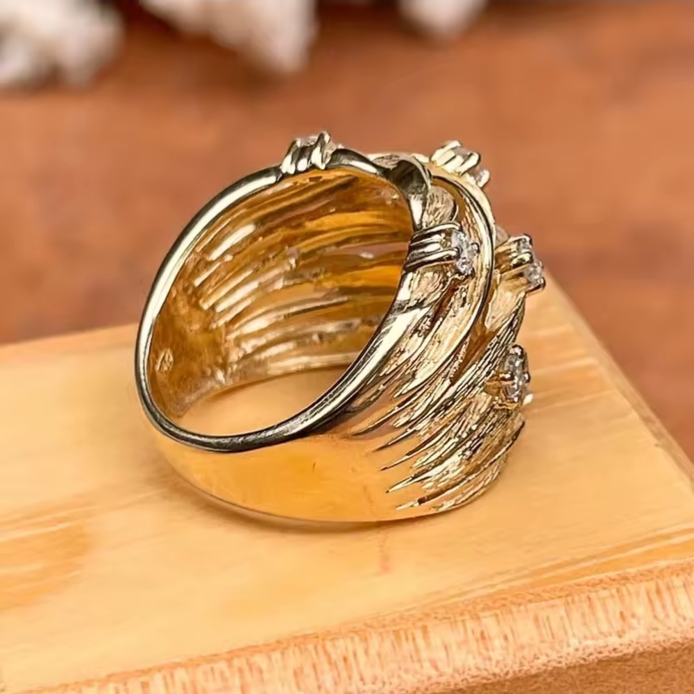 Gold-Tone Braided Multi-Band Ring with Sparkling Accents - Picture 8 of 11